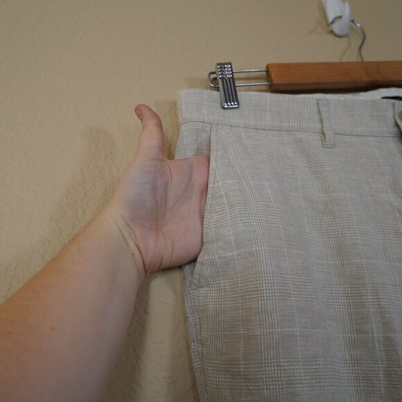 J. Crew Mens Straight Fit Linen-Cotton Blend Pants Cream Tartan Chino Pant 36X31 - Picture 6 of 12